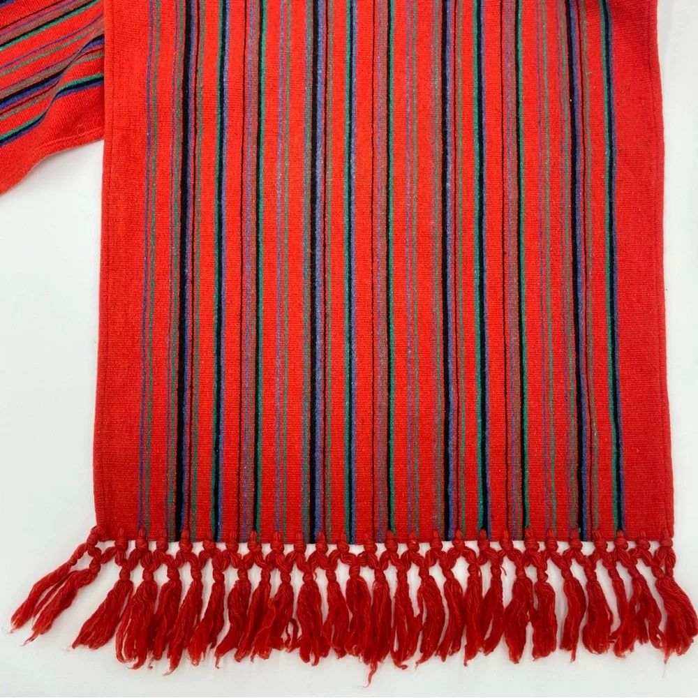 Vintage Table Runner Striped Fringe Red Boho Eclectic Home Decor Dining‎ Room
